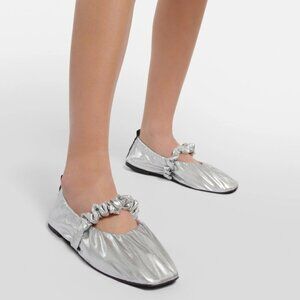 GANNI Silver Square-Toe Ballet Flats – Size 39